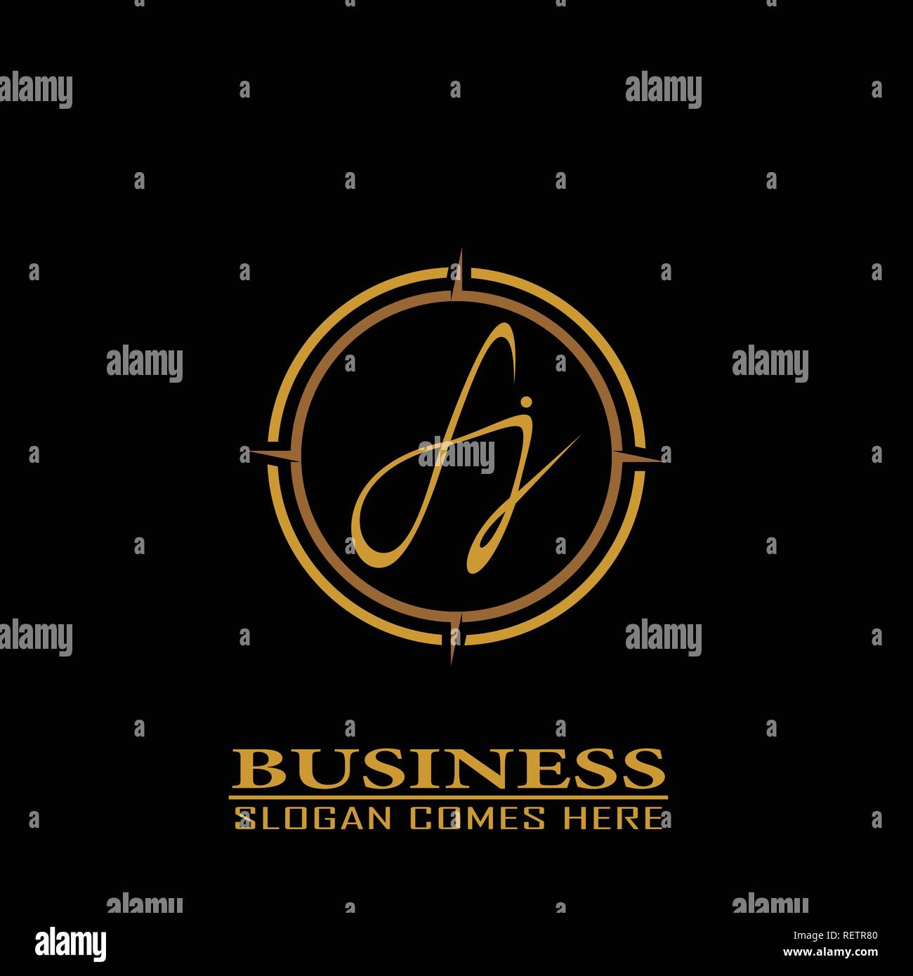 Initial letter fj graphic logo template, on gold circle ...