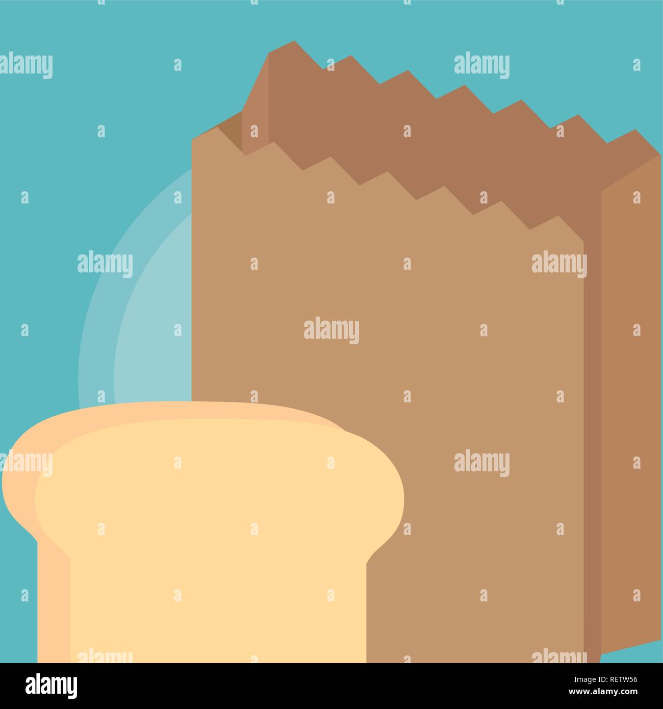 Paper bag and bread slice over white background, vector illustration ...