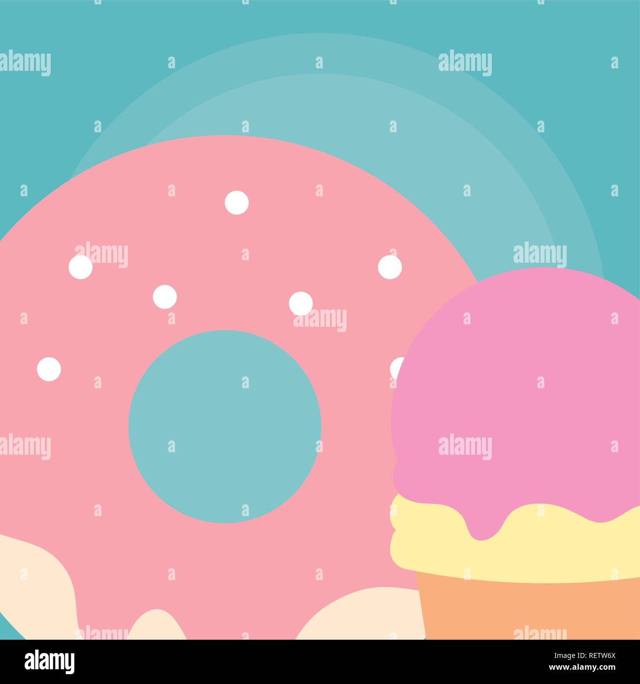 ice cream and donut over blue background, vector illustration Stock