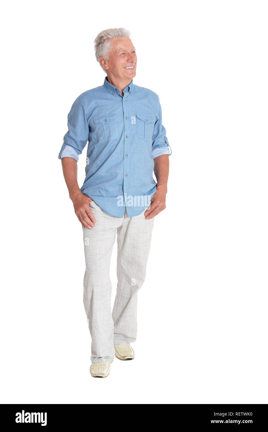 Portrait of senior man posing on white background Stock Photo - Alamy