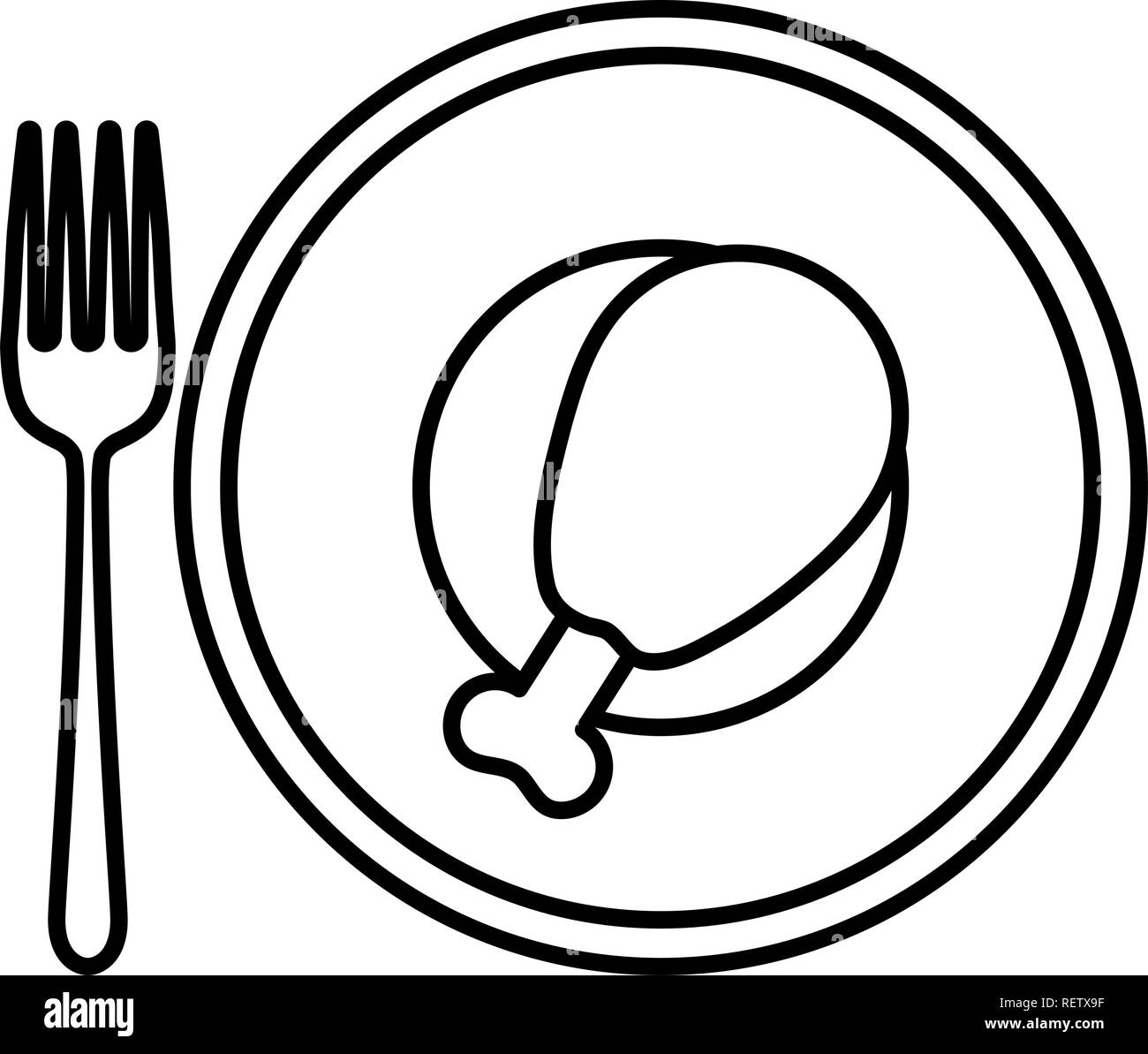fork and plate with Chicken thigh icon over white background, vector illustration Stock Vector