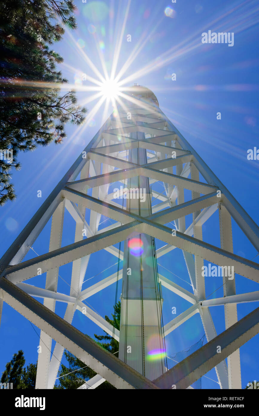 The 150-foot solar tower on top of Mt Wilson (built in 1910) is used primarily for recording the magnetic field distribution across the Sun’s face sev Stock Photo