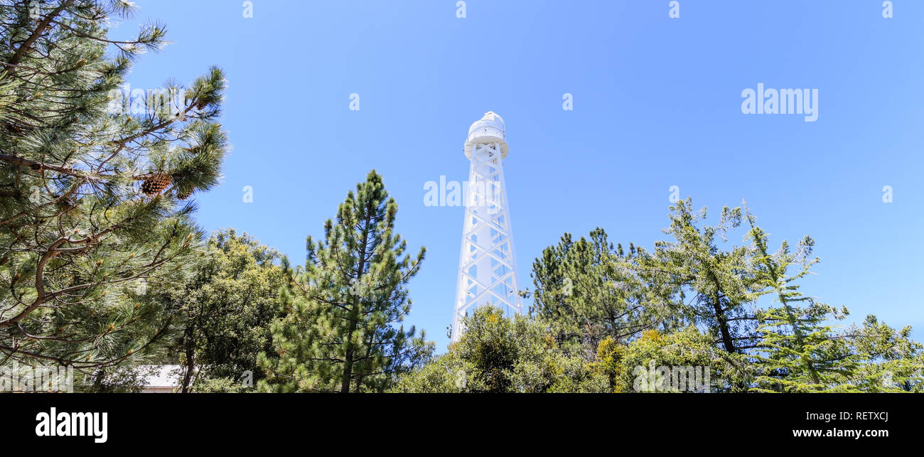 The 150-foot solar tower on top of Mt Wilson (built in 1910) is used primarily for recording the magnetic field distribution across the Sun?s face sev Stock Photo