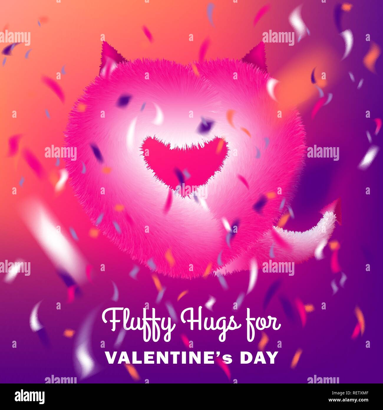 Cute instagram card with pink fluffy devil heart on disco party background Stock Vector