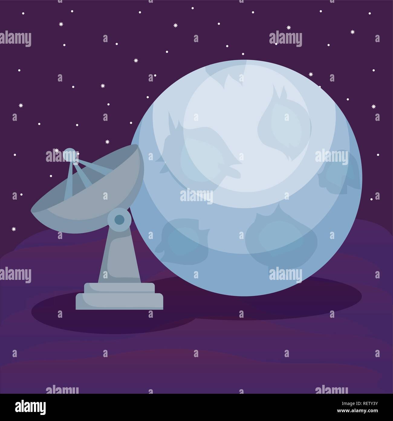 satellite and Moon over space background, colorful design. vector ...