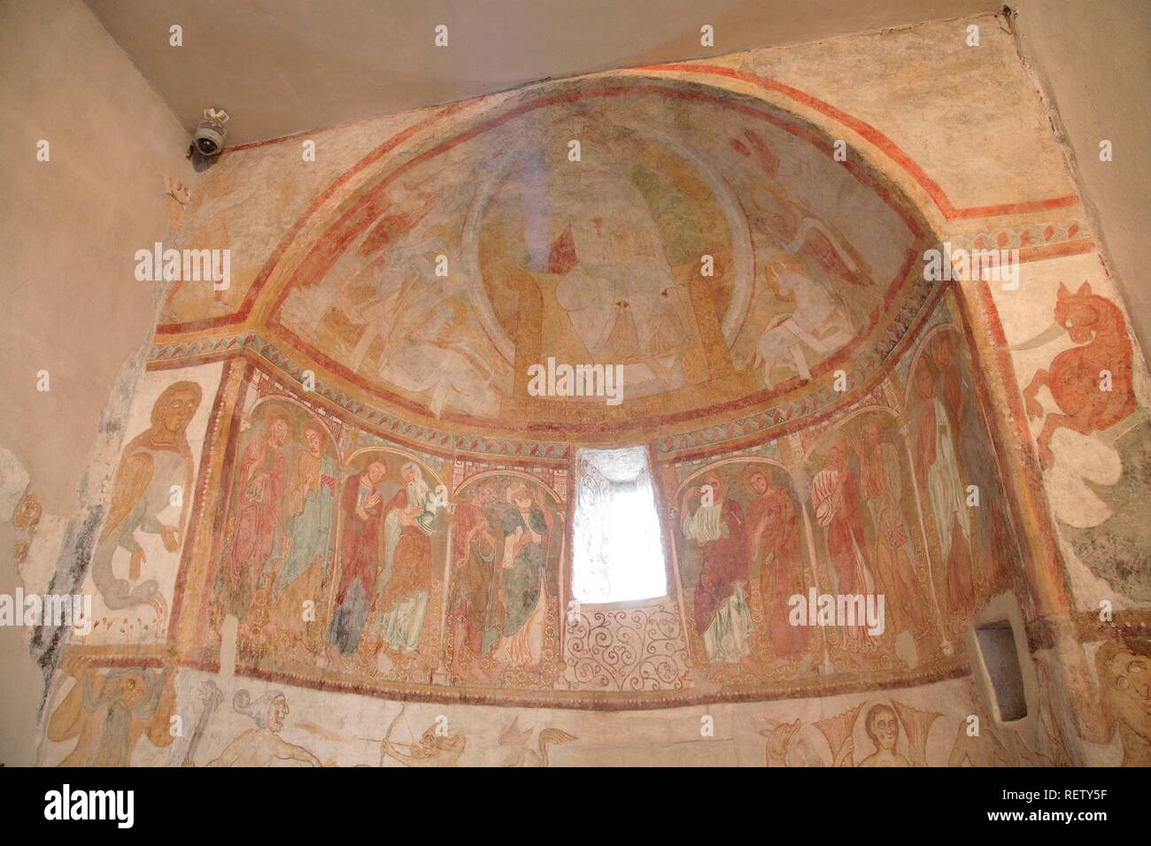 Romanesque frescos, Saint Jacob in Kastelaz, Tramin, South Tirol, Italy, Europe Stock Photo