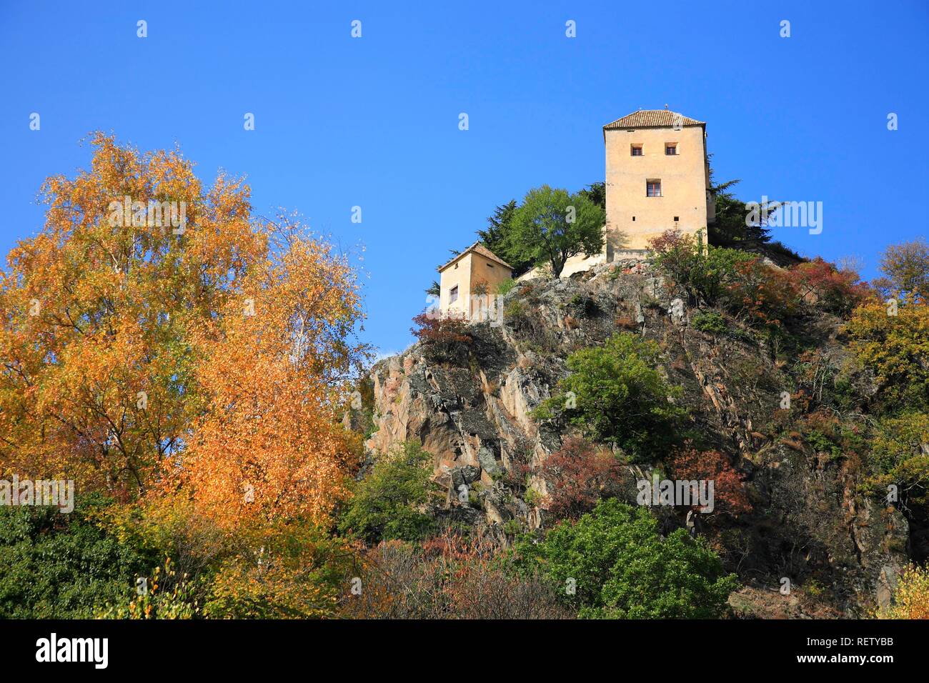 Juval Castle at the entrance to Schnalstal Valley, Vinschgau Valley, Alto Adige, Italy, Europe Stock Photo