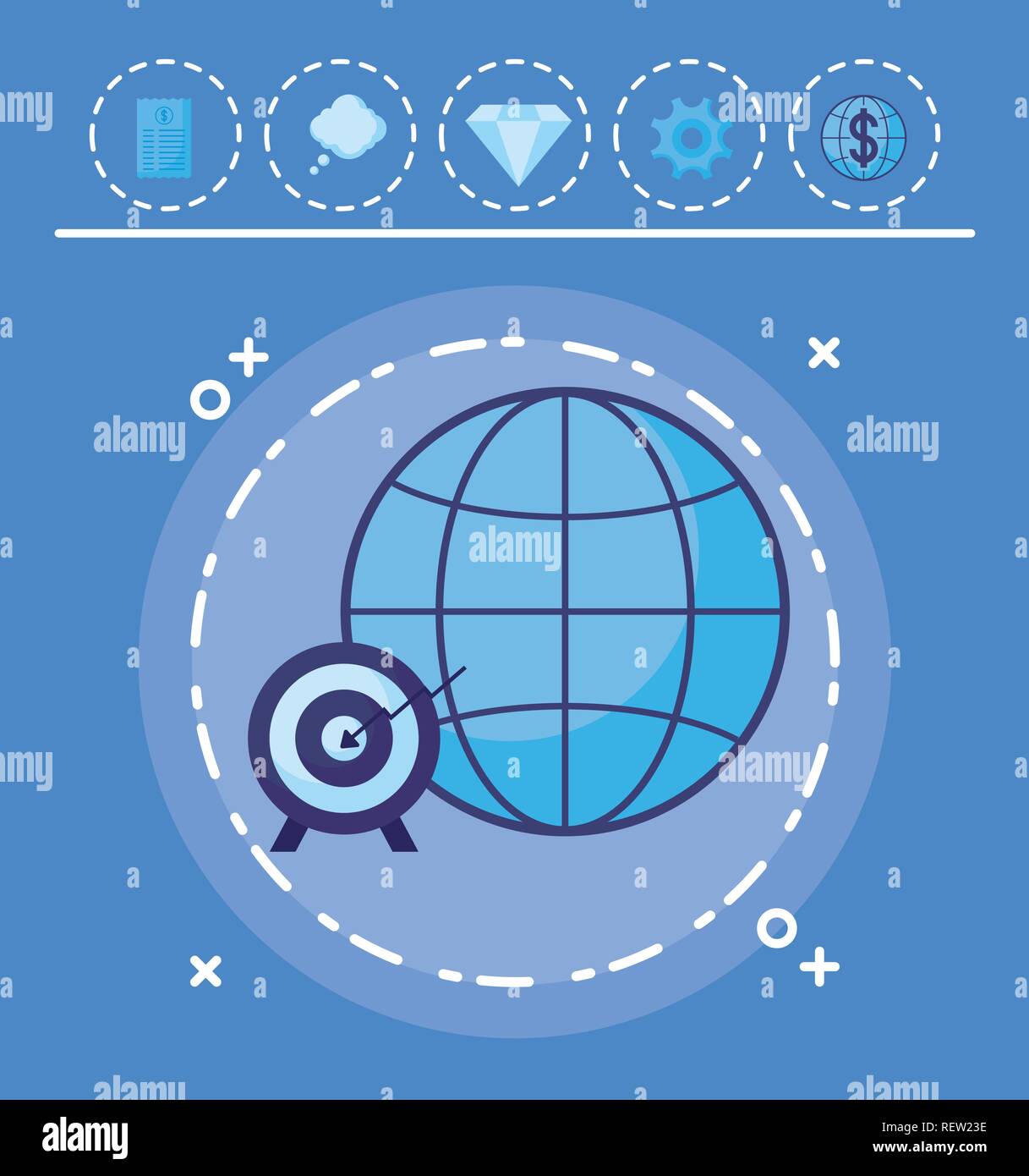 target and global sphere icon over blue background, vector illustration ...