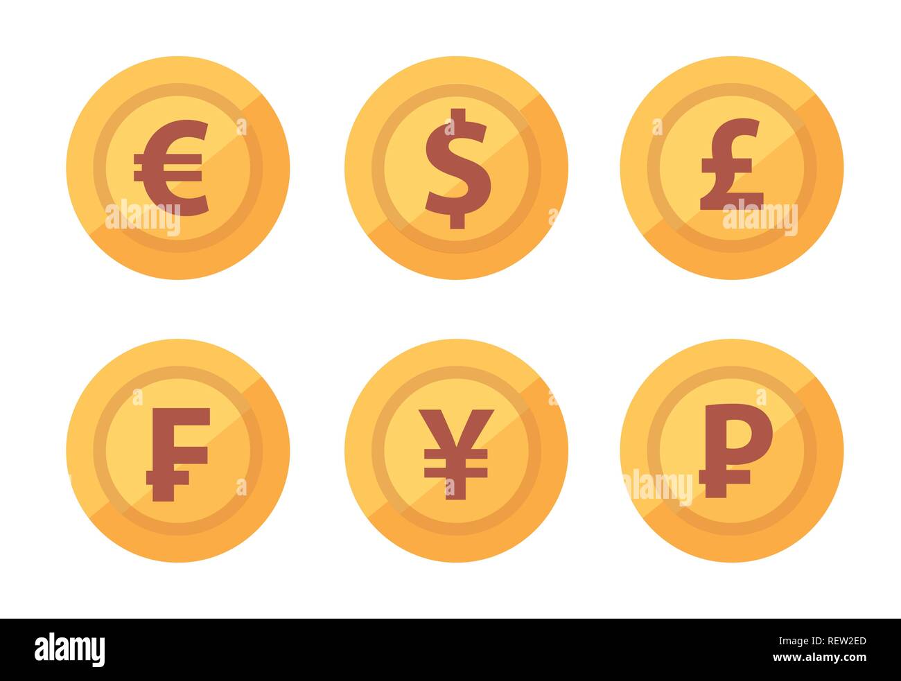 Set of currency coins icon isolated on white transparent background in