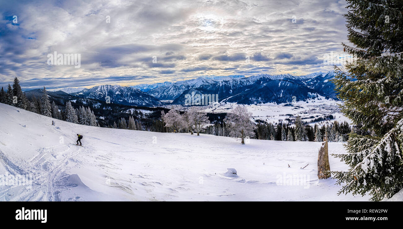 Fantastic winter landscape. colorful sky glowing by sunlight. Stock Photo