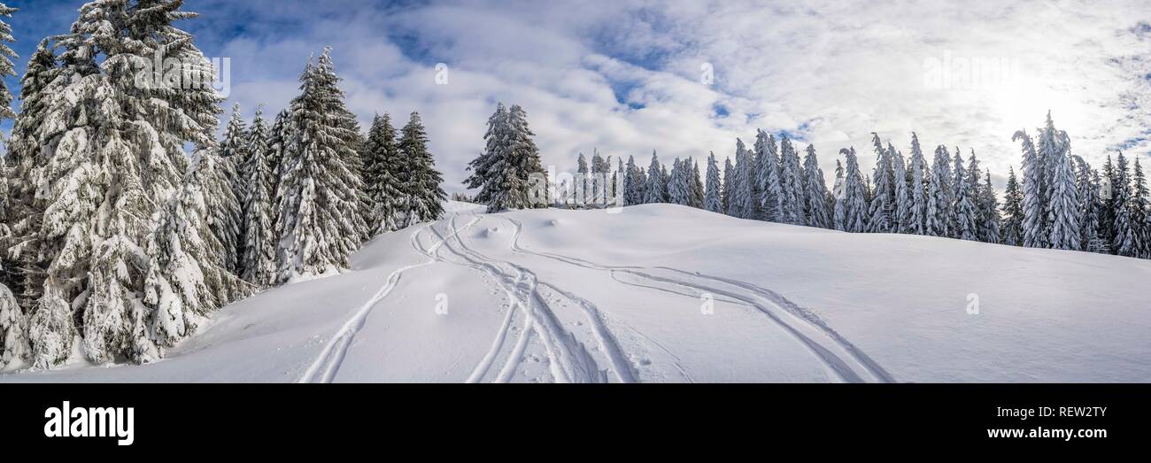 Fantastic winter landscape. colorful sky glowing by sunlight. Stock Photo