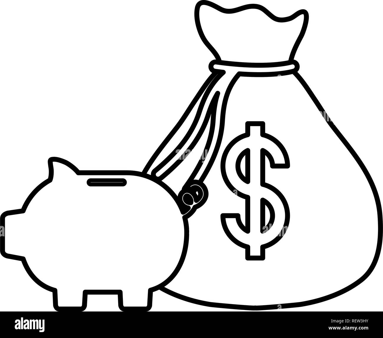 money bag and piggy bank icon over white background, vector ...