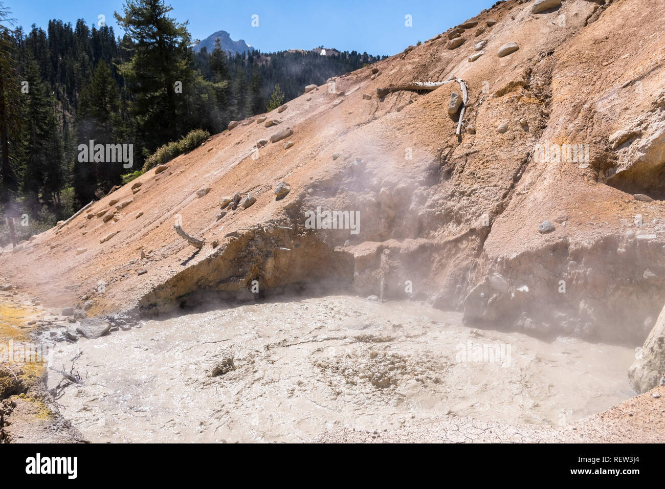 Mud volcano at the Sulphur works area in Lassen Voclanic National Park, Northern California Stock Photo