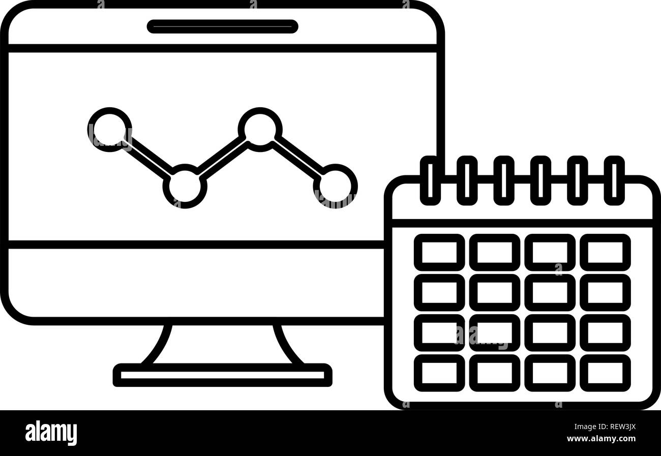computer and calendar planner over white background, vector ...