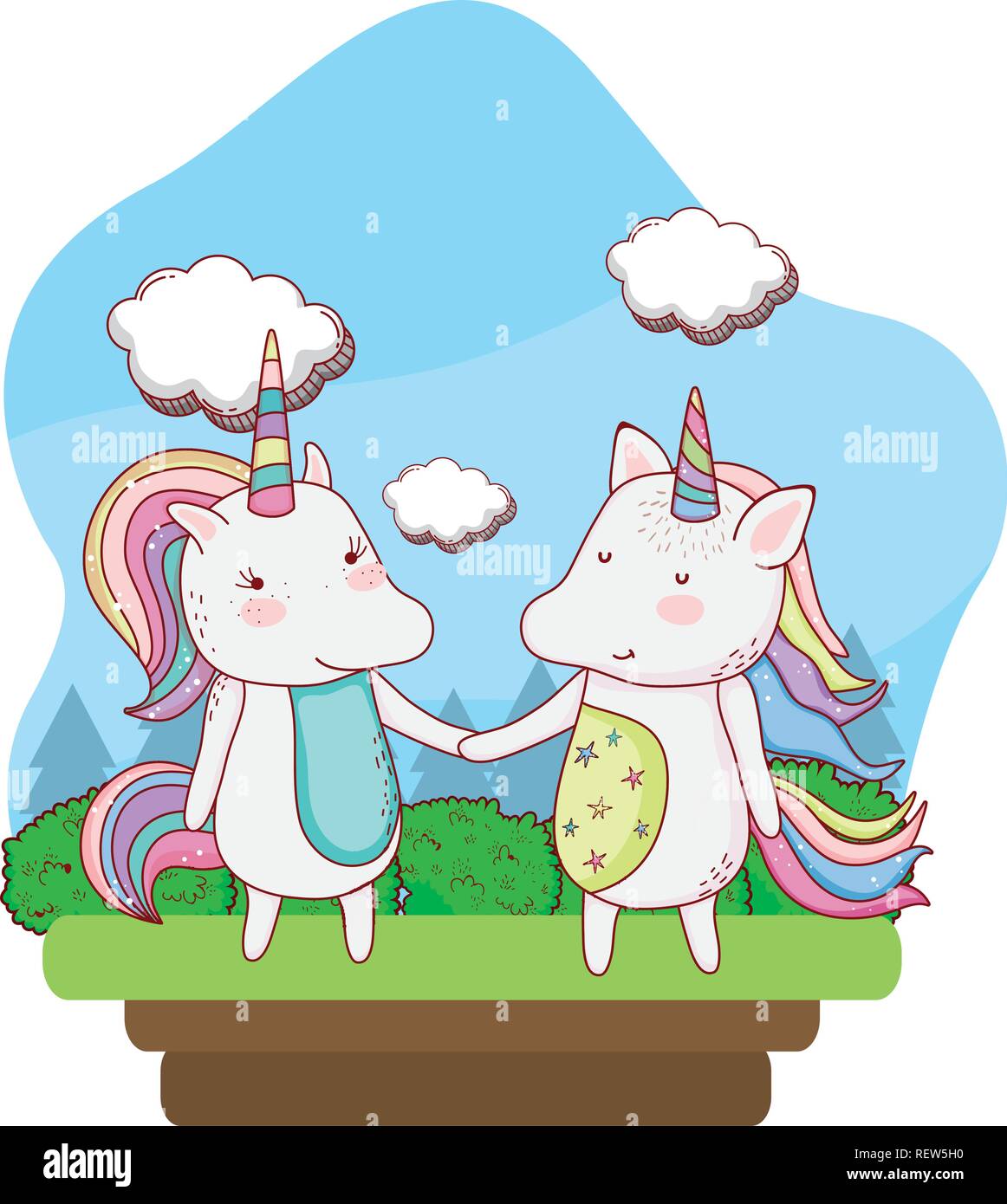 unicorn couple outdoors cartoon Stock Vector Image & Art - Alamy
