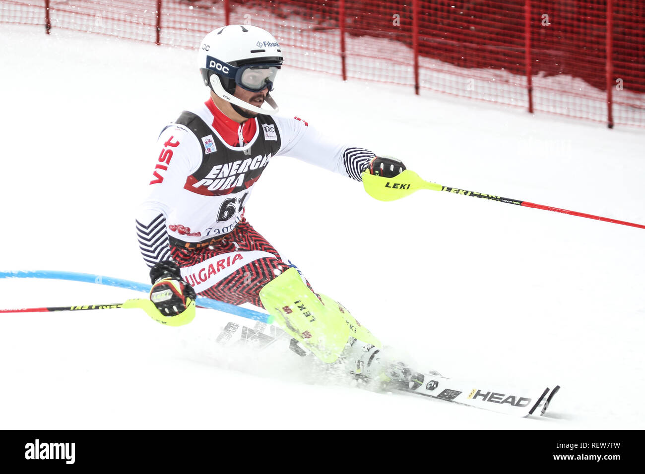 Zagreb, Croatia - January 6, 2019 : Albert Popov from Bulgaria competes during the Audi FIS Alpine Ski World Cup Mens Slalom, Snow Queen Trophy 2019 i Stock Photo