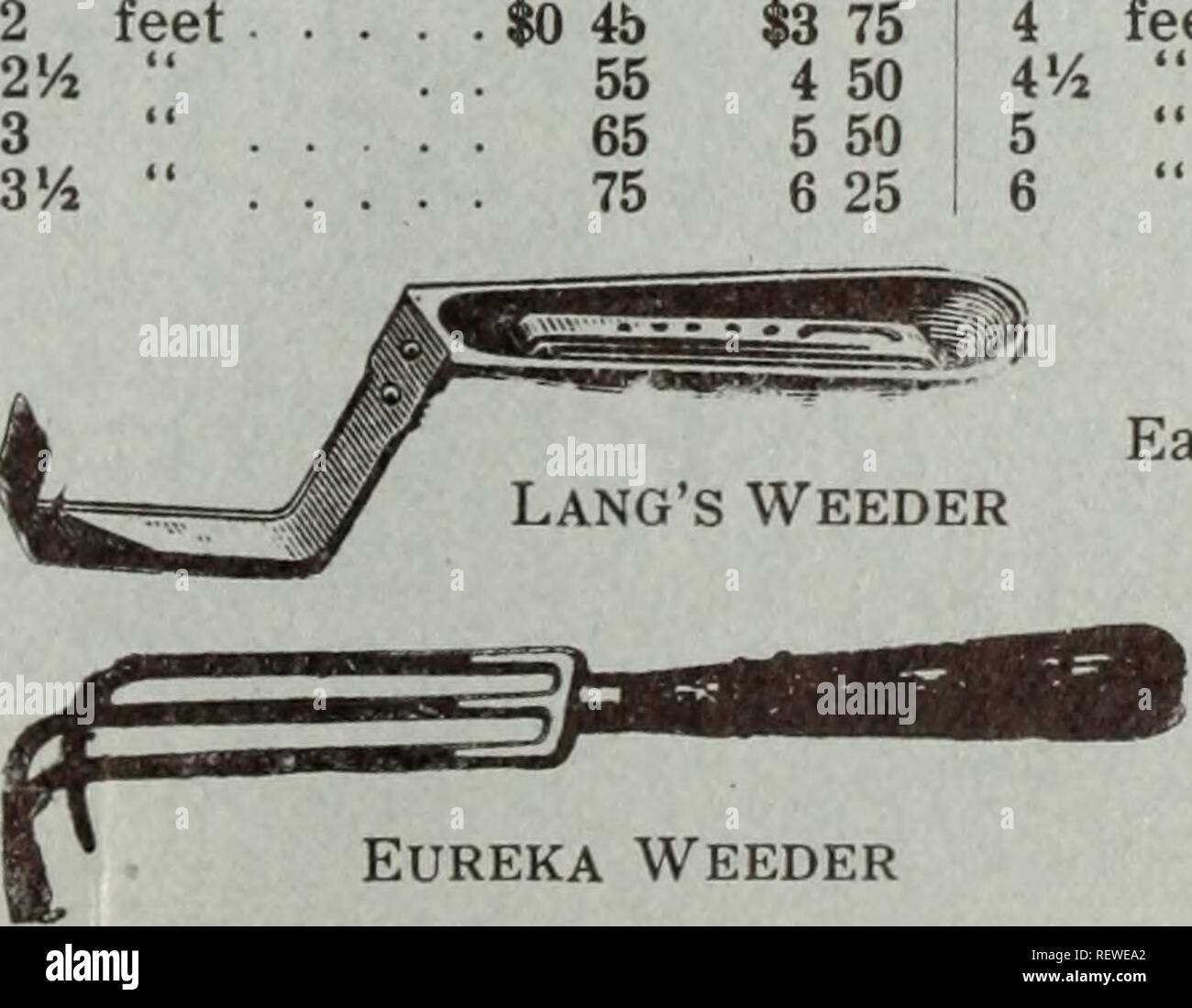 . Dreer's wholesale price list / Henry A. Dreer.. Nursery Catalogue. American Steel Trowel Wood Fibre Vases GRASS SHEARS English, 7*/2-in 85c. with spring . fl.OO American, 25c., 35c., 50c. and 75c. TROWELS Steel, 6-in., 25c.; dozen, $2.50 English Pattern, 6-in. . 35c. 7-in. 40c. Plant Stakes, Square, Tapering, Painted Green The 3 to 6 feet are suitable for Dahlias and large plants. l'/Â« feet 2 2'/2 &quot; 3 Per doz. $0 10 18 27 36 Per 100 $0 77 1 12 1 58 2 25 3'/2 feet 4 5 Per doz. $0 45 54 68 90 Per 100 $3 00 3 75 5 00 6 00 Plant Stakes, Round Light tapering, round, painted green: Per doz.  Stock Photo