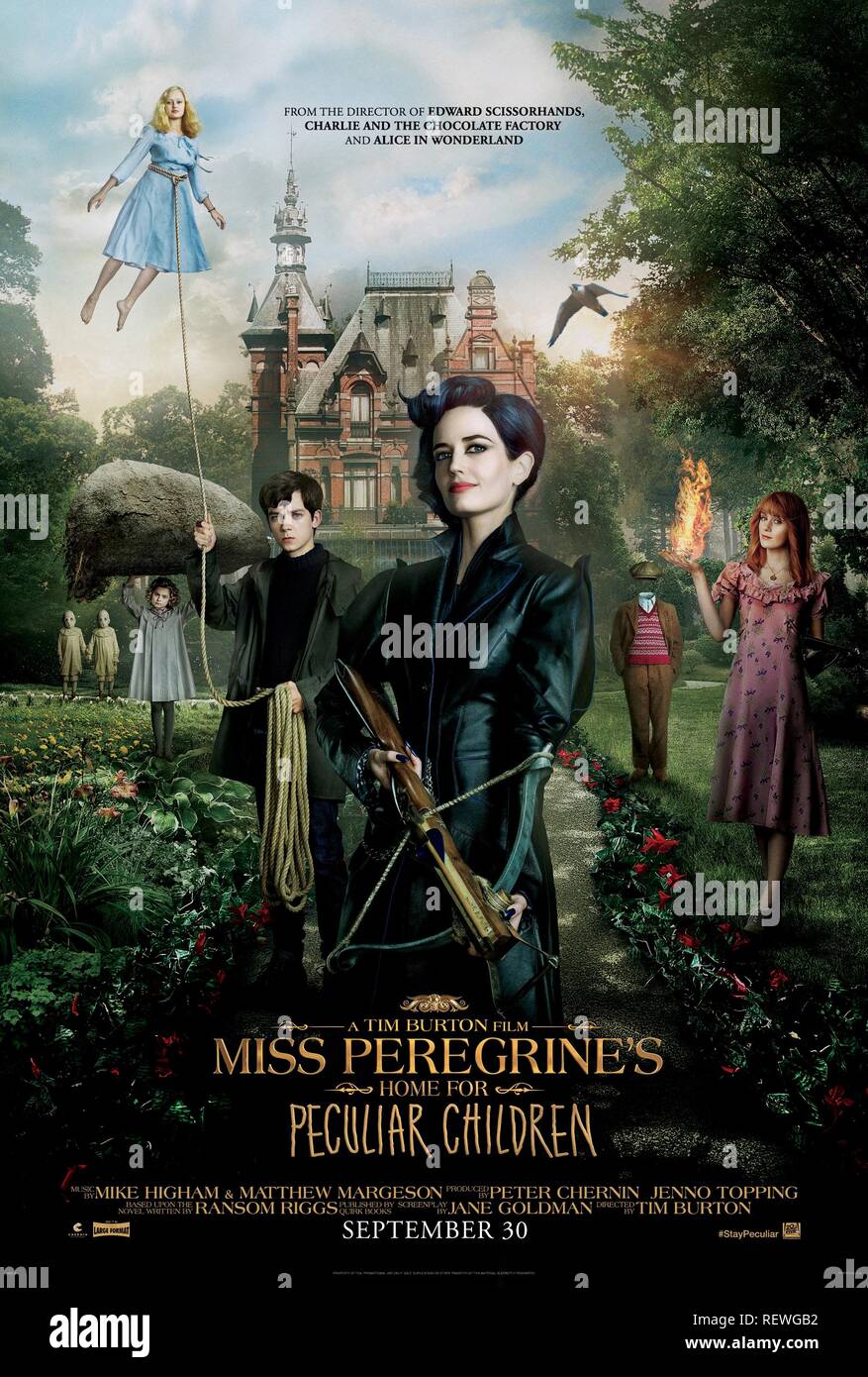 Ella Purnell Asa Butterfield Eva Green Lauren Mccrostie Poster Miss Peregrine S Home For Peculiar Children 2016 Stock Photo Alamy