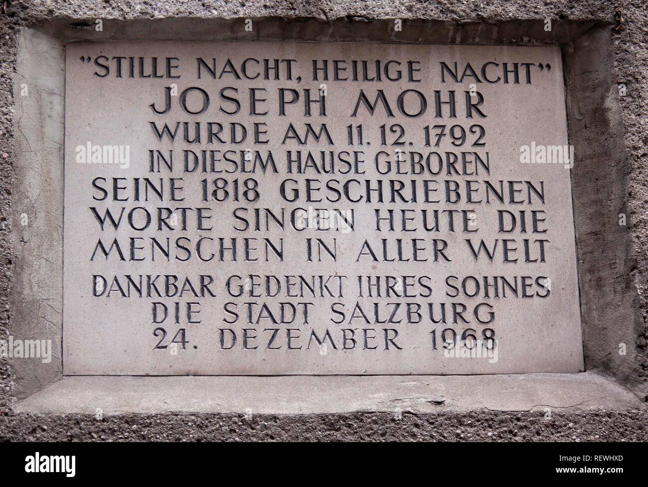 Table at the birthplace of Joseph Mohr (Silent Night, Holy Night), Steingasse, Salzburg, Austria Stock Photo