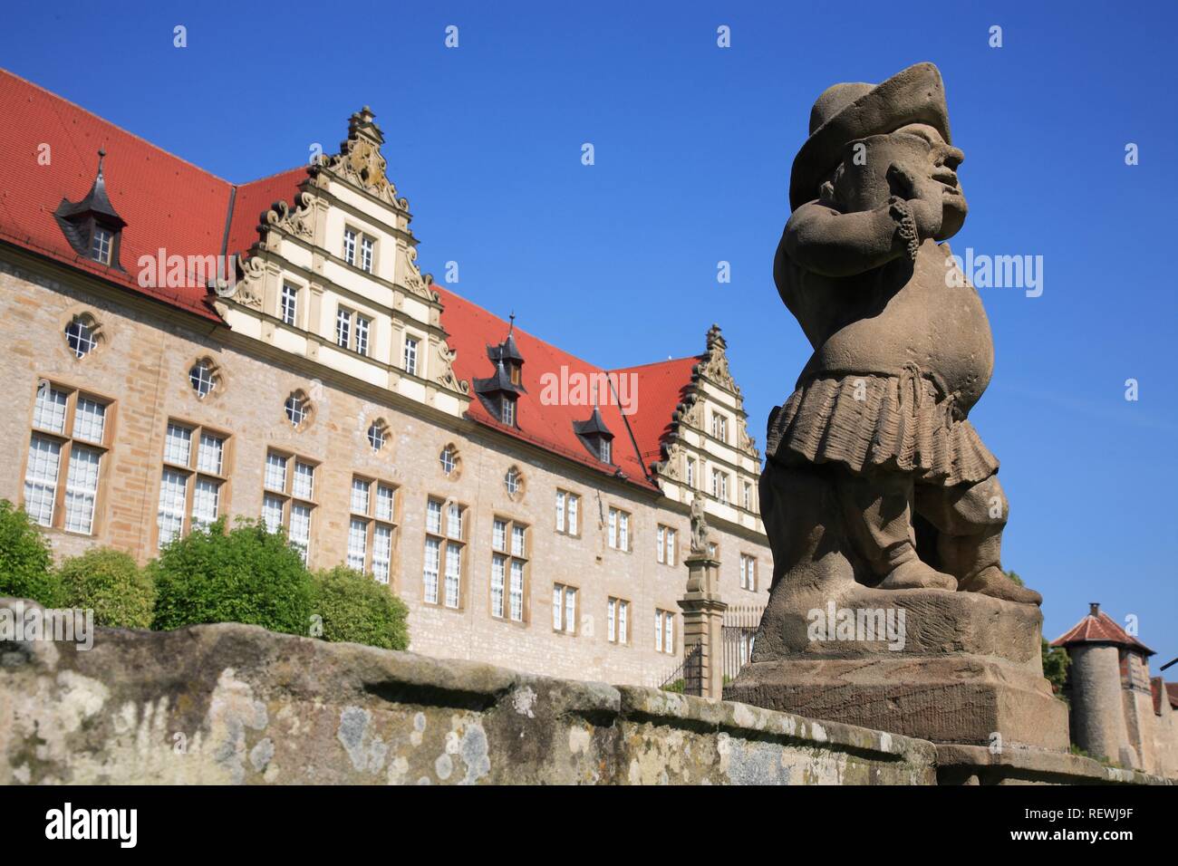 Gnome statue in front of Weikersheim Castle, Baden-Wuerttemberg Stock Photo