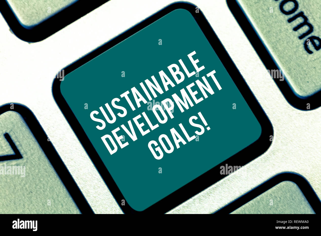 Handwriting text Sustainable Development Goals. Concept meaning Unite Nations Global vision for huanalysisity Keyboard key Intention to create compute Stock Photo