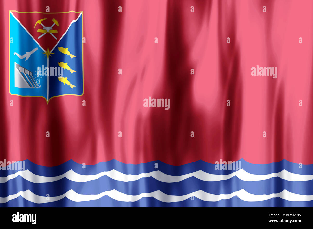 Magadan stylish waving and closeup flag illustration. Perfect for background or texture purposes. Stock Photo