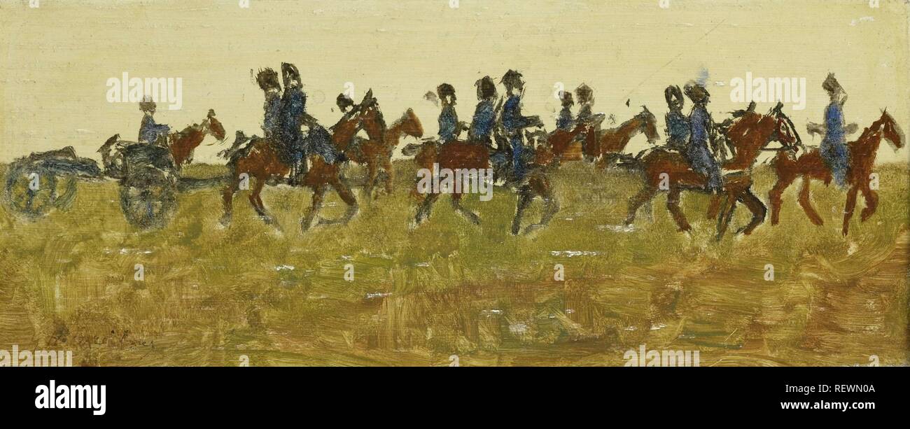 Hussars on Maneuver. Dating: c. 1880 - c. 1923. Place: Netherlands. Measurements: h 9.6 cm × w 22.8 cm × t 0.9 cm; d 4.1 cm. Museum: Rijksmuseum, Amsterdam. Author: George Hendrik Breitner (mentioned on object). Stock Photo