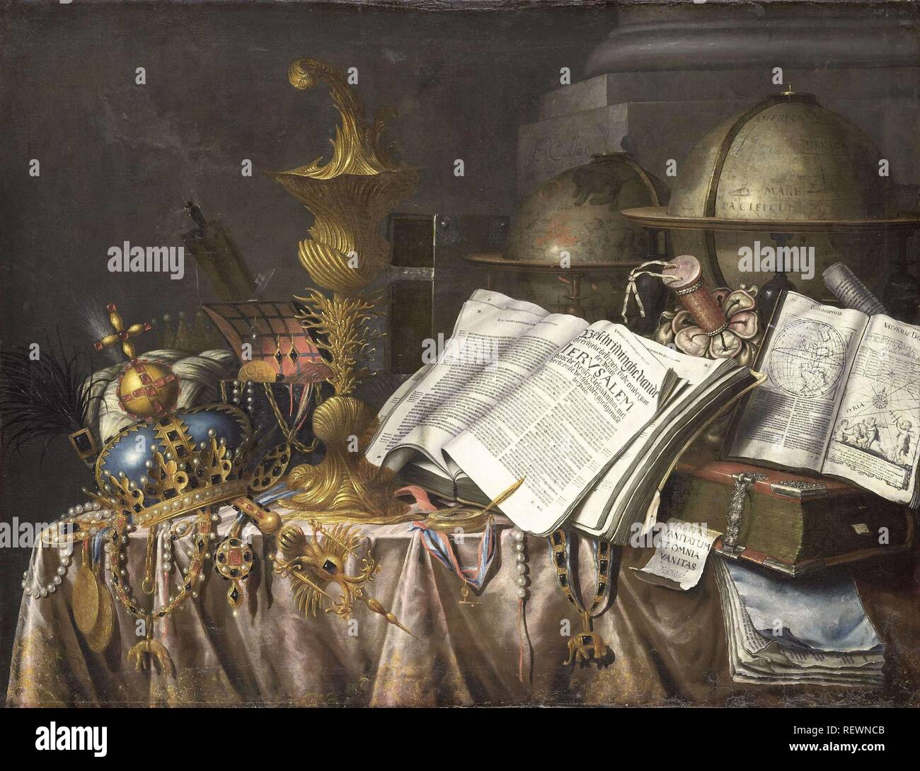 Vanitas Still Life. Dating: 1662. Measurements: h 102.5 cm × w 132 cm; d 7.5 cm. Museum: Rijksmuseum, Amsterdam. Author: Edwaert Collier (mentioned on object). Edwaert Colyer. Stock Photo