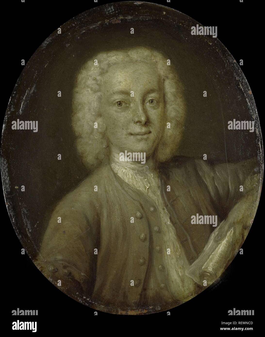 Portrait of Lucas Pater, Merchant and Poet in Amsterdam. Dating: 1732 - 1771. Measurements: h 10.9 cm × w 9.1 cm × d 0.1 cm. Museum: Rijksmuseum, Amsterdam. Author: Jan Maurits Quinkhard. Stock Photo