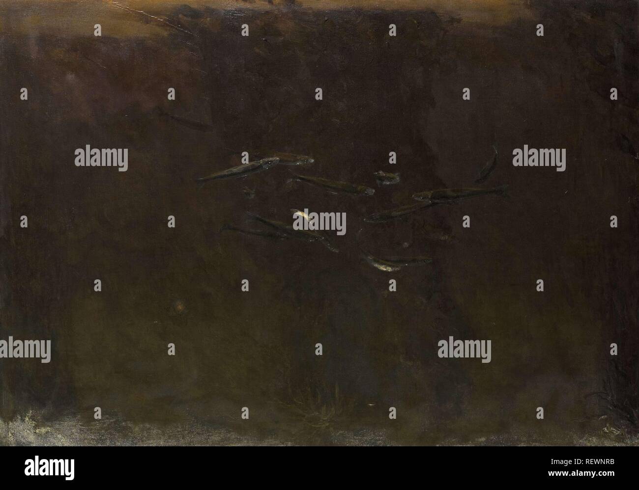 Fish in an Aquarium. Dating: 1890 - 1924. Place: Netherlands. Measurements: h 50.2 cm × w 70.5 cm × t 3 cm; d 6.3 cm. Museum: Rijksmuseum, Amsterdam. Author: Gerrit Willem Dijsselhof (mentioned on object). Stock Photo