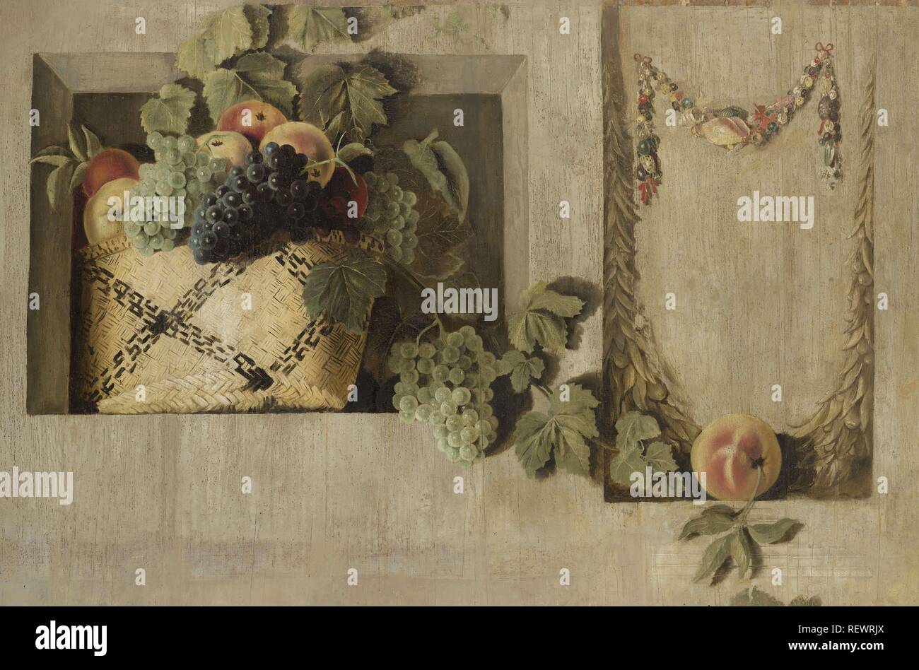 Still Life with Fruit and Flower Garlands. Dating: 1645 - 1650. Measurements: h 97 cm × w 149.5 cm; h 104.5 cm × w 156 cm. Museum: Rijksmuseum, Amsterdam. Author: Jacob van Campen. Stock Photo