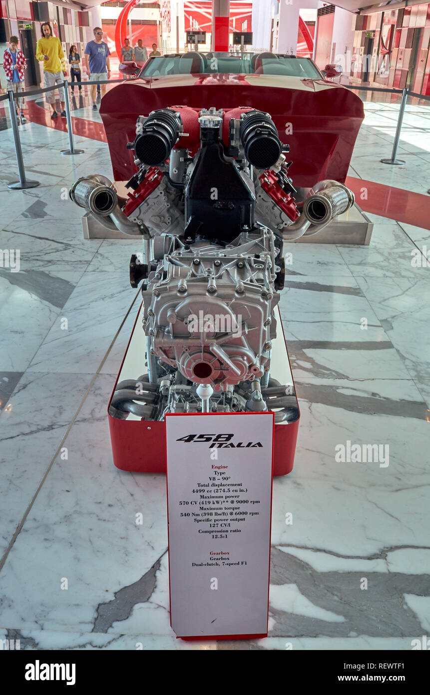 Ferrari engine block at the Ferrari World Theme Park entrance hall ...