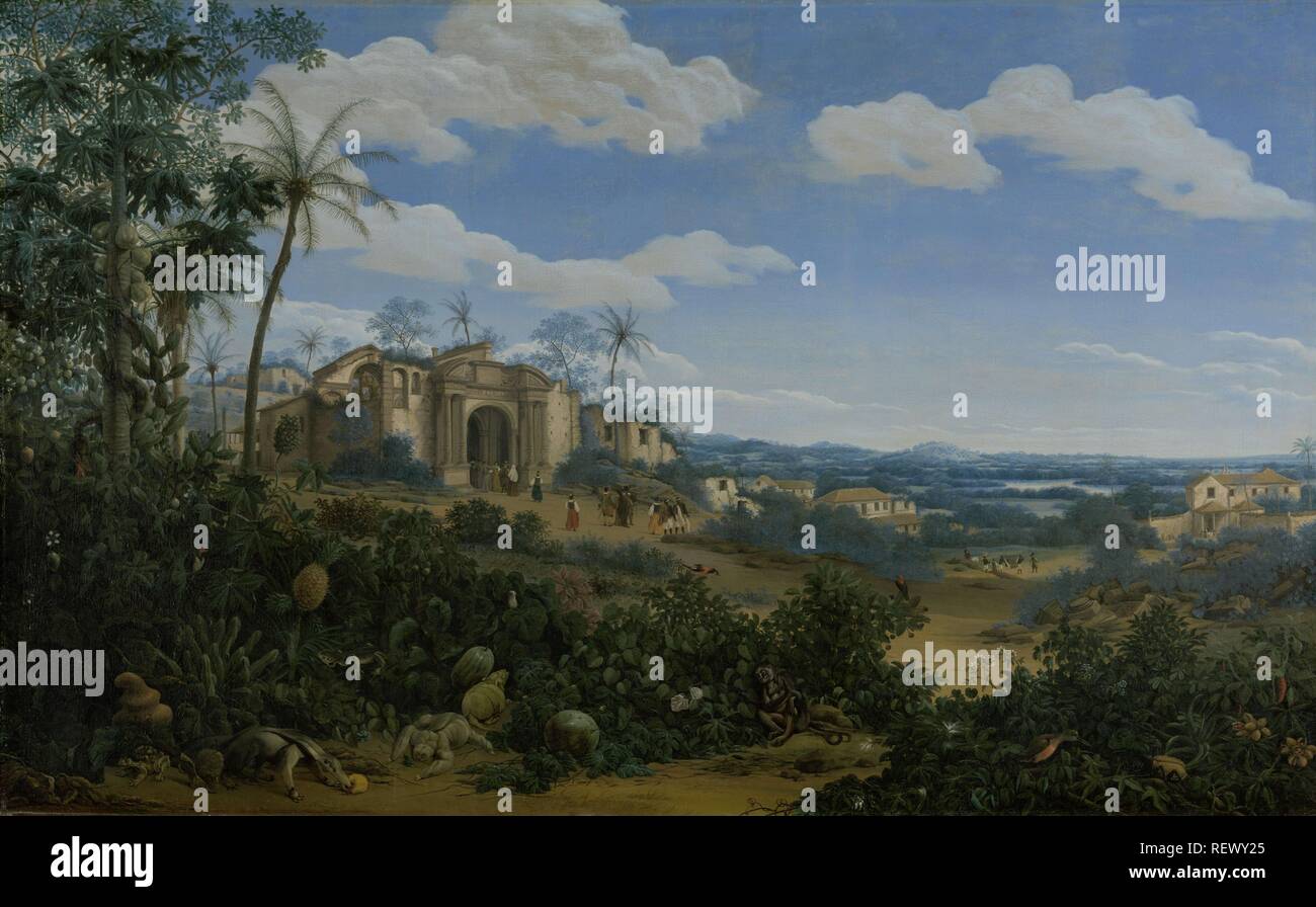 View of Olinda, Brazil. Dating: 1662. Measurements: h 107.5 cm × w 172.5 cm. Museum: Rijksmuseum, Amsterdam. Author: FRANS JANSZ POST. Post, Frans Jansz. Stock Photo