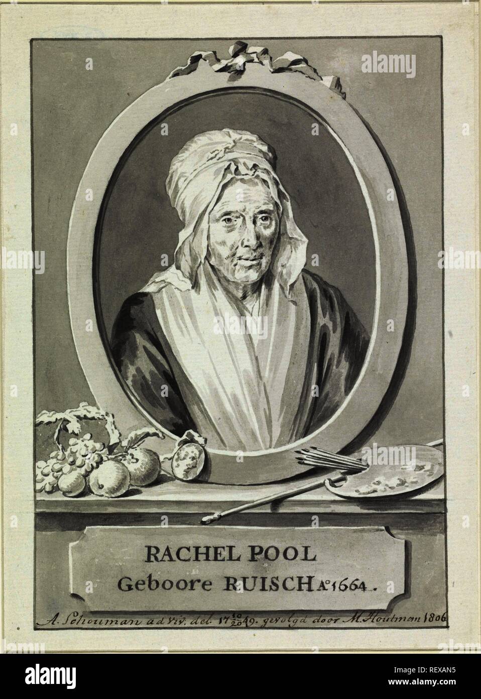 Portrait of Rachel Pool-Ruysch. Draughtsman: Marten Houtman. Intermediary draughtsman: Aert Schouman. Dating: 1806. Measurements: h 182 mm × w 135 mm. Museum: Rijksmuseum, Amsterdam. Stock Photo