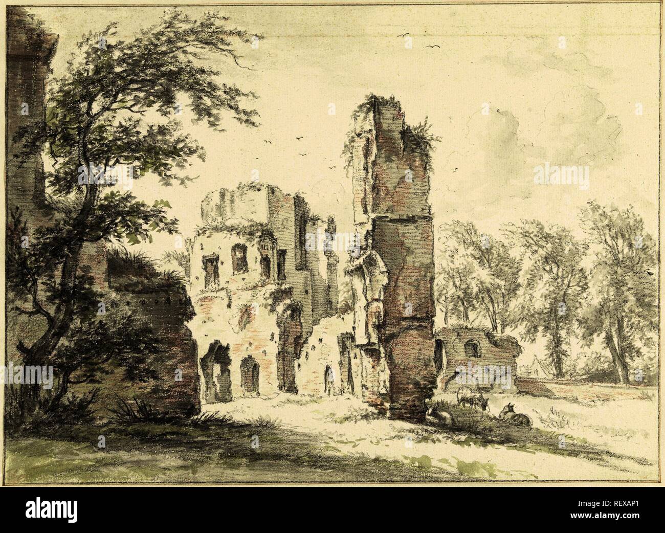 Ruin of Rijnsburg. Draughtsman: Egbert van Drielst. Dating: 1803. Measurements: h 325 mm × w 442 mm. Museum: Rijksmuseum, Amsterdam. Stock Photo