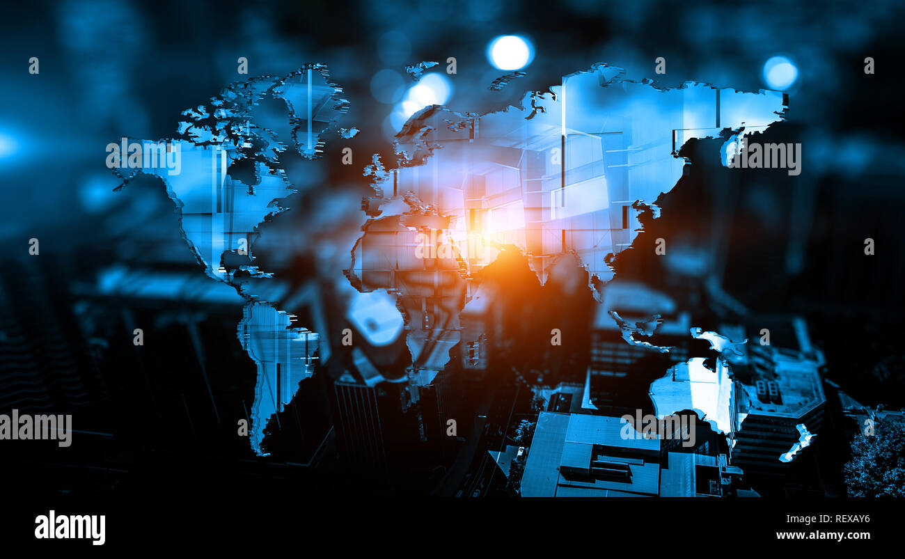 Glass world map as concept for globalization and connection. 3d