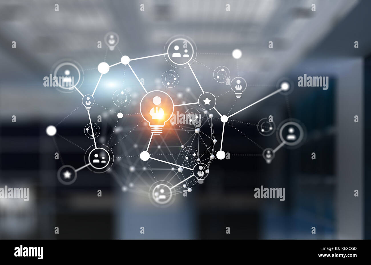 Example Business Digital Interface Digital business interface with infographs in dark interior. Mixed ...