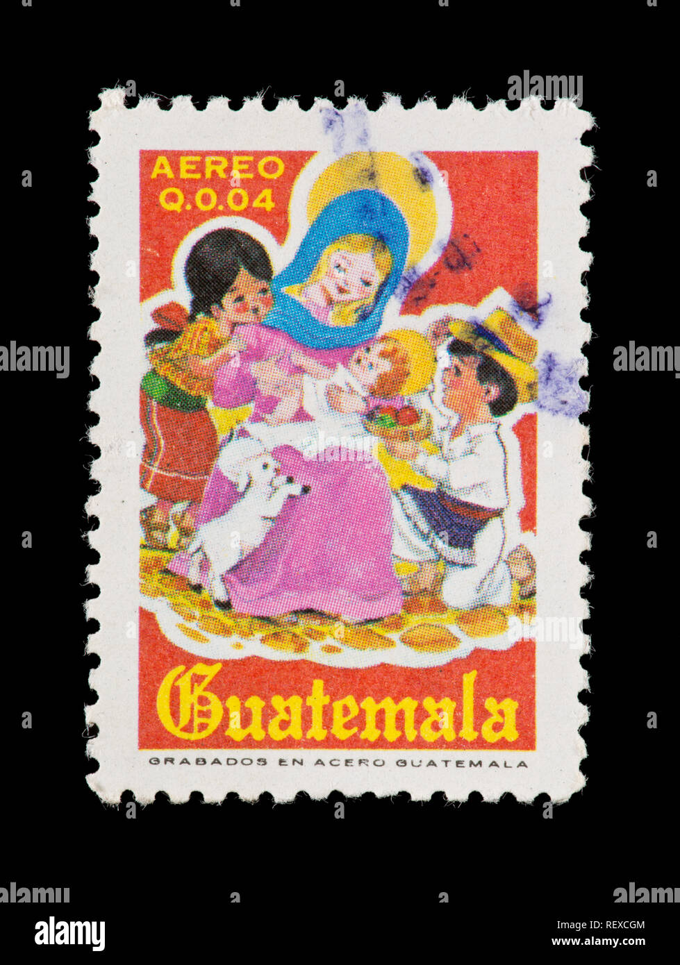 Postage stamp from Guatemala depicting children and a nativity scene. Stock Photo