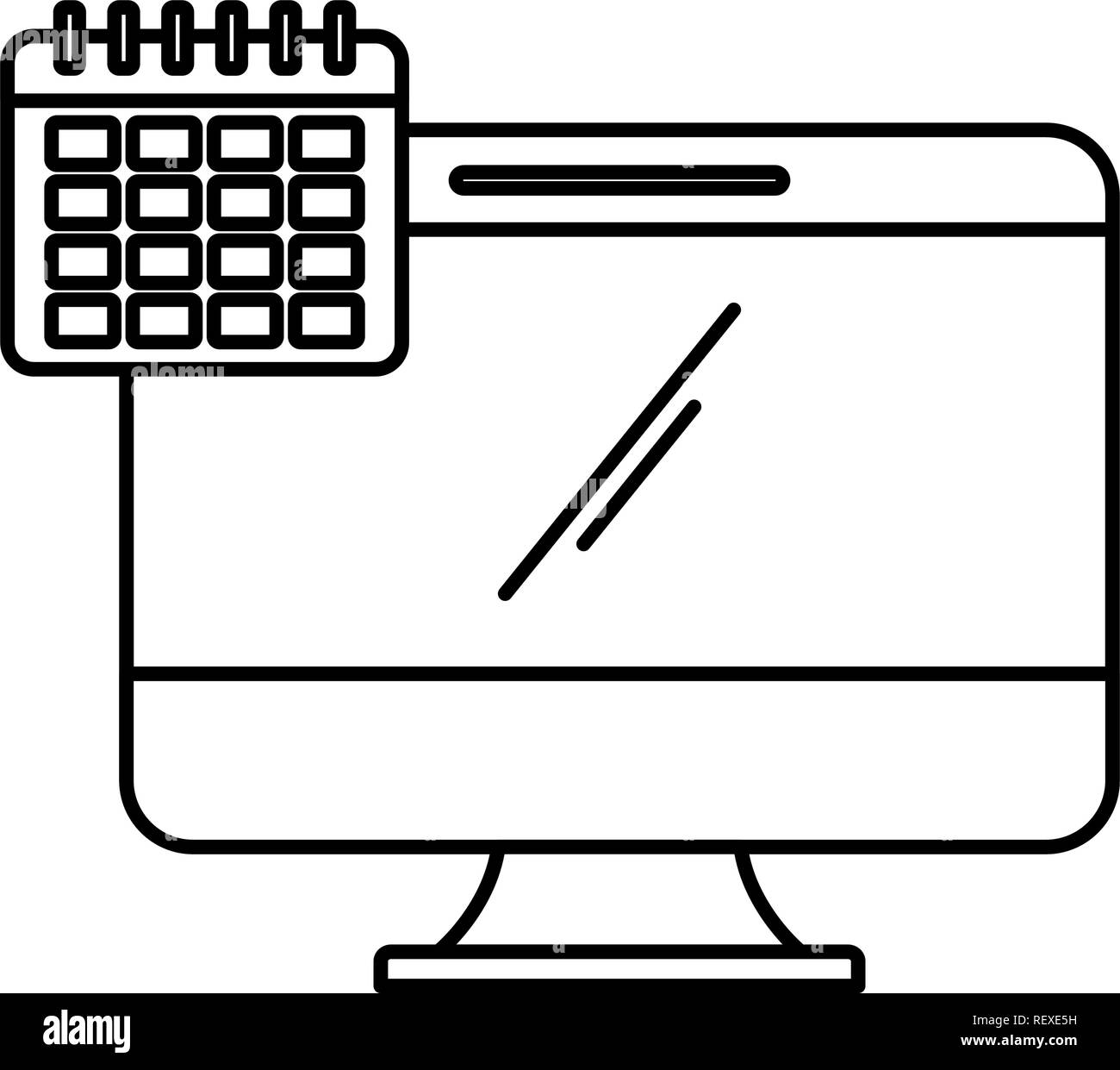 computer and calendar planner over white background, vector ...