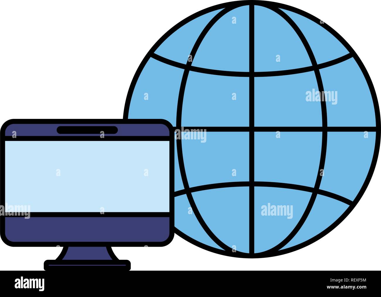 computer and global sphere over white background, vector illustration ...