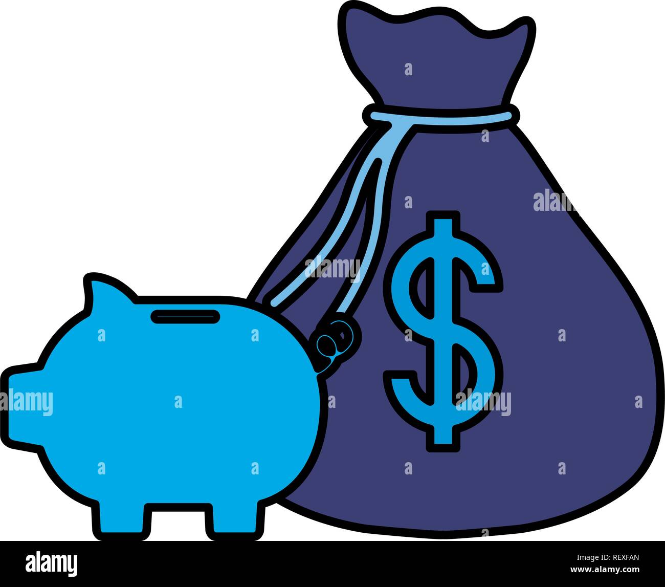 money bag and piggy bank icon over white background, vector ...