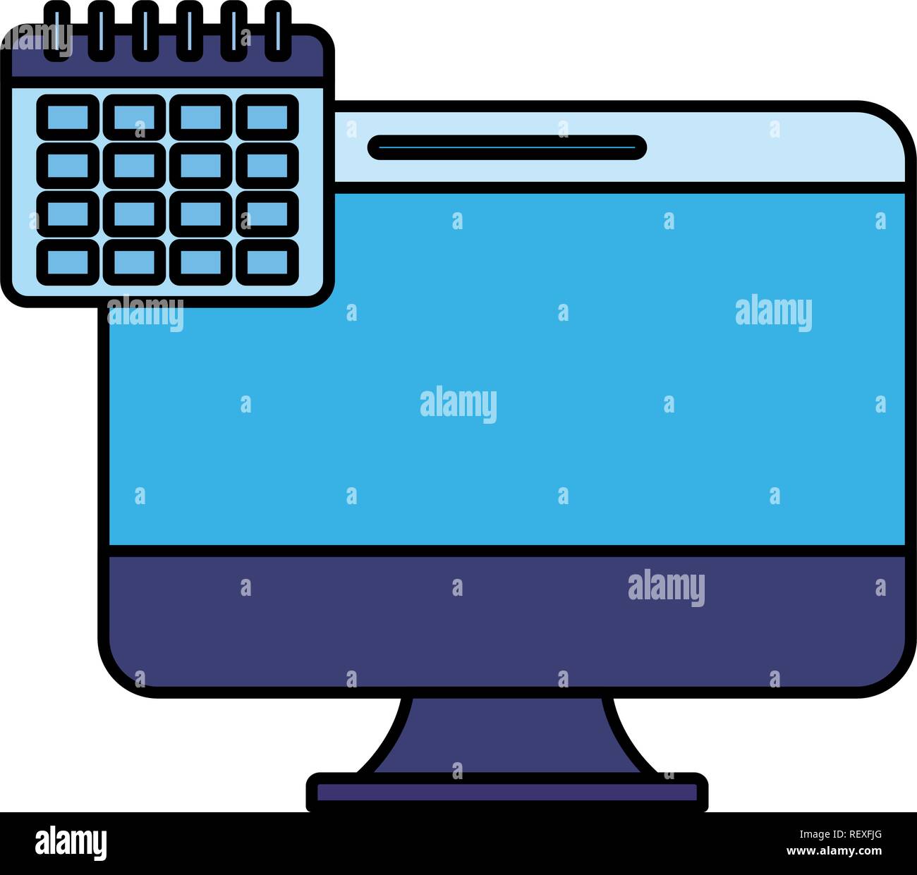 computer and calendar planner over white background, vector ...