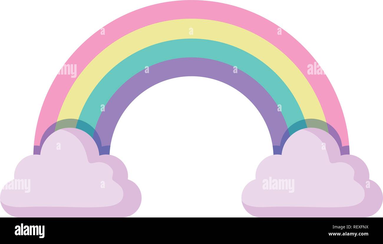 clouds and rainbow over white background, vector illustration Stock ...