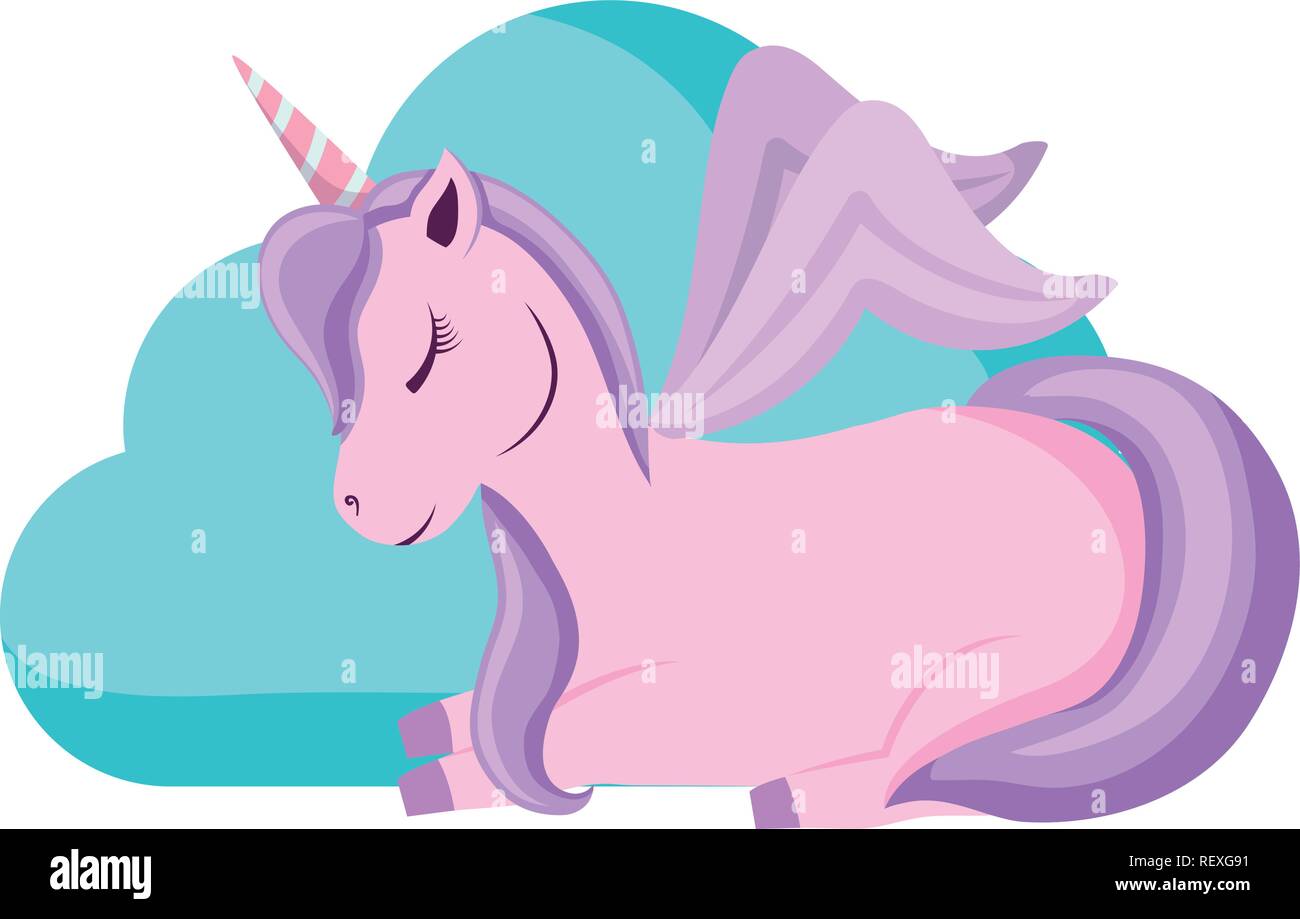 cute unicorn and cloud over white background, vector illustration Stock ...