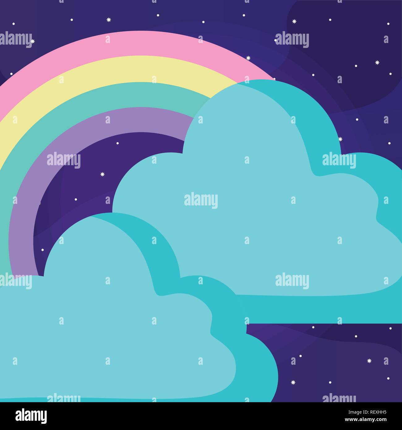 clouds and rainbow over blue background, vector illustration Stock ...