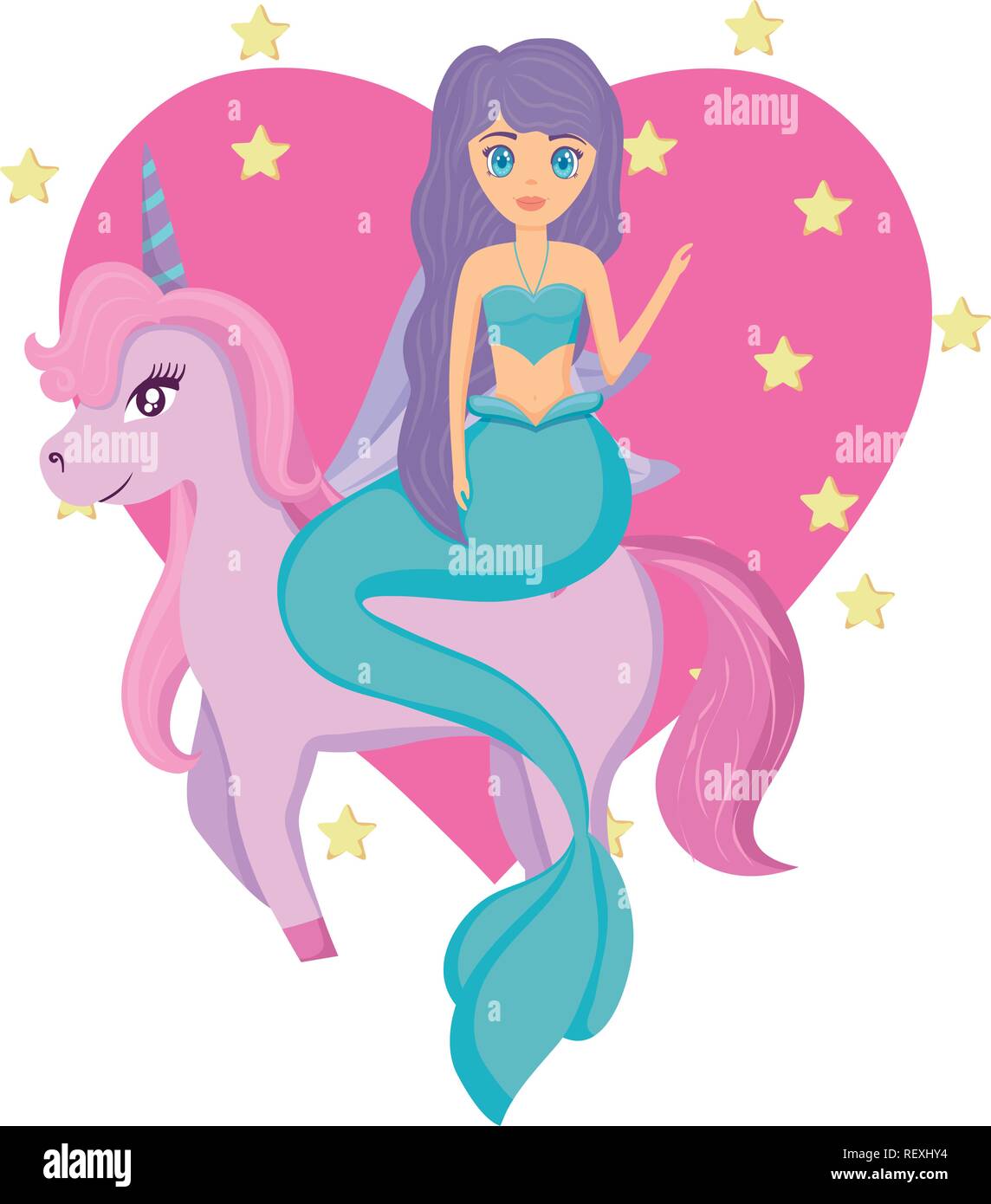 cute Mermaid and unicorn over white background, colorful design. vector illustration Stock