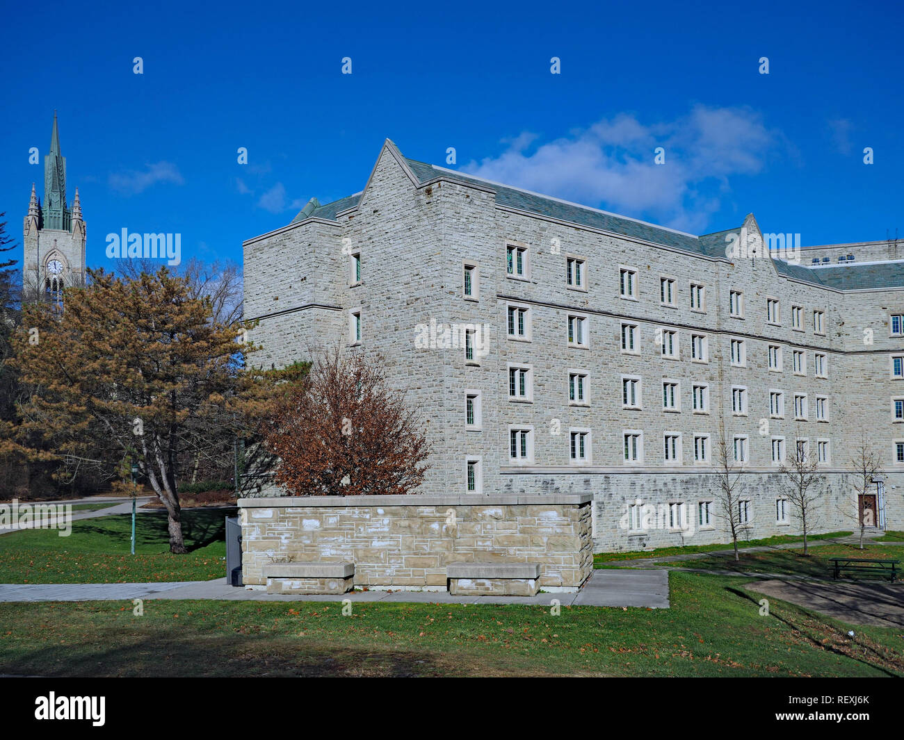 university campus with neogothic style stone building with gables Stock ...