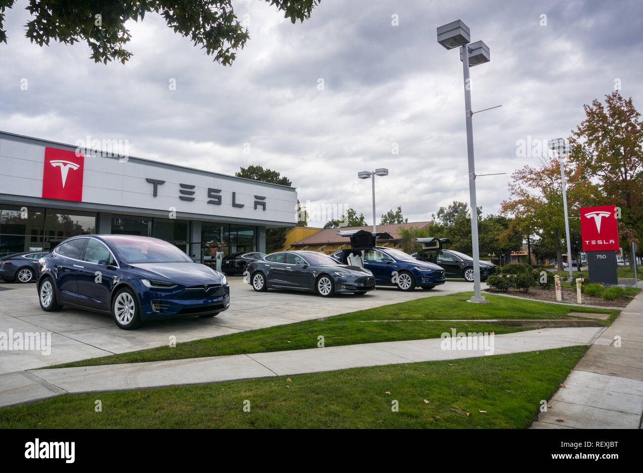 November 2, 2017 Sunnyvale/CA/USA Tesla cars displayed in front of a