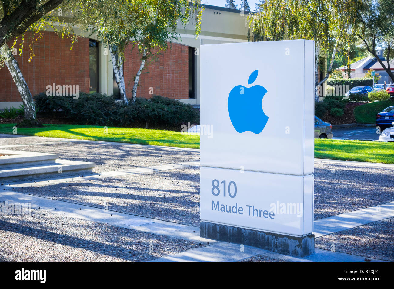 November 17, 2017 Sunnyvale/CA/USA - Apple logo at the entrance of one of the offices in Silicon Valley, San Francisco bay area Stock Photo