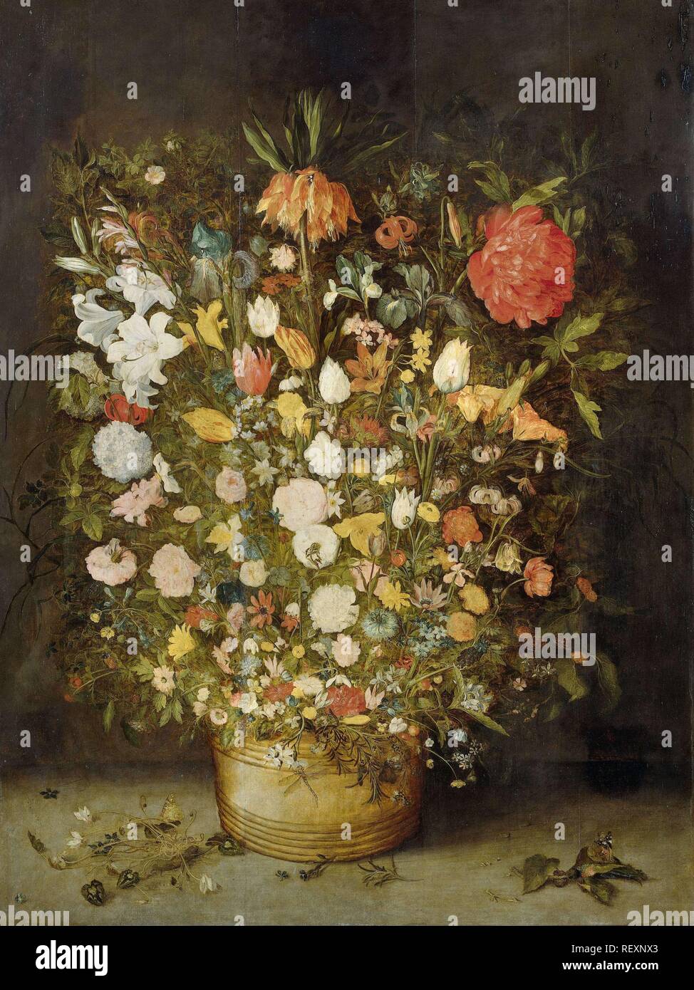 Still Life with Flowers. Dating: 1600 - 1630. Measurements: h 113.7 cm × w 86.4 cm. Museum: Rijksmuseum, Amsterdam. Author: Jan Brueghel (I) (workshop of). JAN BRUEGHEL, THE ELDER. Bruegel the Elder, Jan. Stock Photo